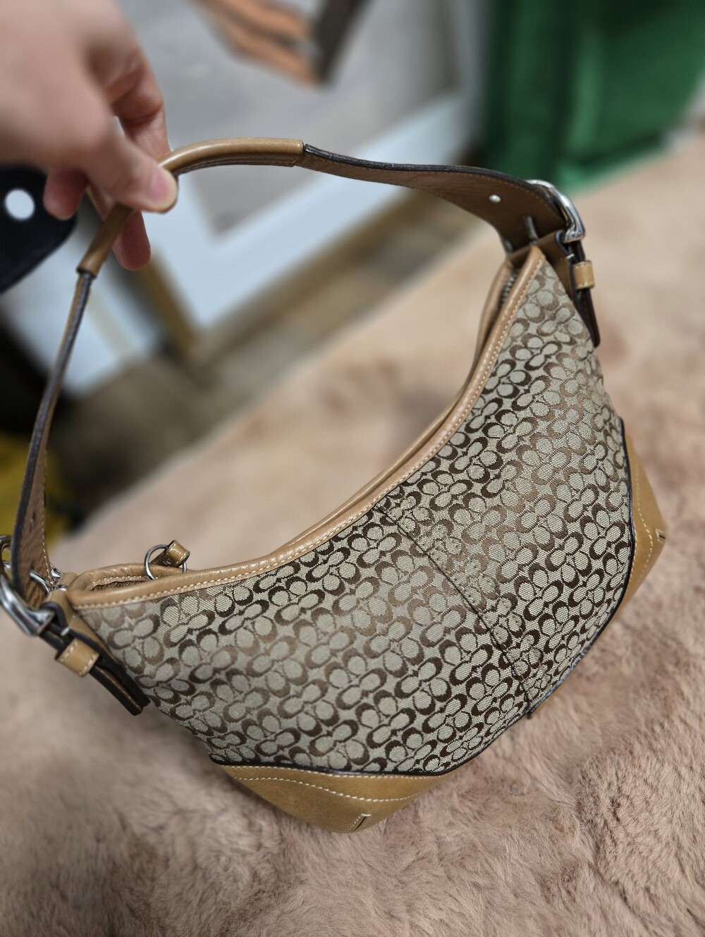 Coach Signature Canvas Soho Hobo Croissant Shoulder Bag in Beige/Tan